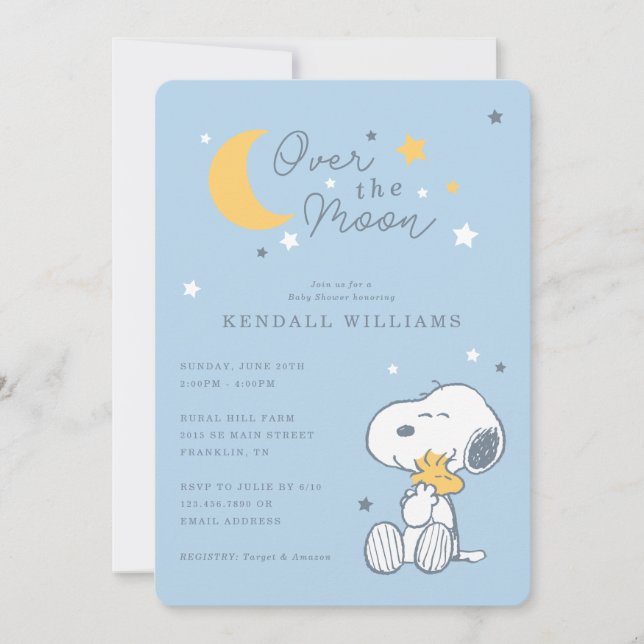 Snoopy & Woodstock | Over the Moon Baby Shower Invitation (Front)