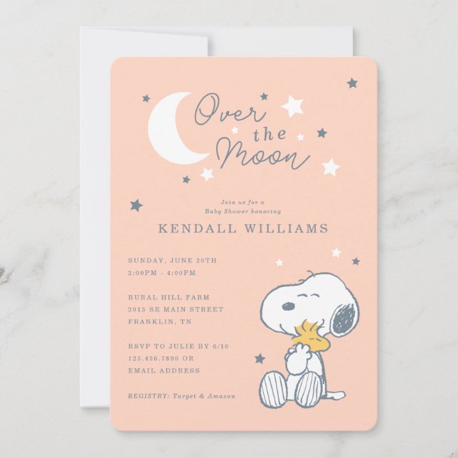 Snoopy & Woodstock | Over the Moon Baby Shower Invitation (Front)