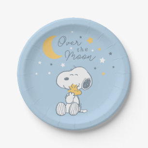 Snoopy & Woodstock Over the Moon Baby Shower Pap Paper Plate
