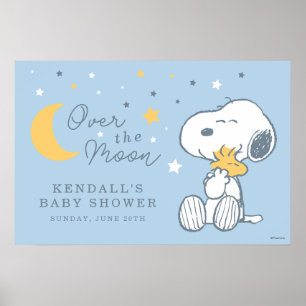 Snoopy & Woodstock   Over the Moon Baby Shower Poster