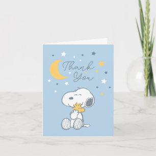 Snoopy & Woodstock   Over the Moon Baby Shower Tha Thank You Card