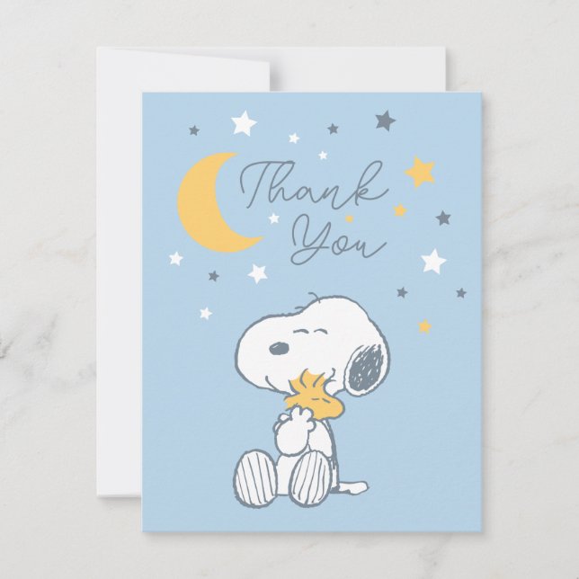 Snoopy & Woodstock | Over the Moon Baby Shower Tha Thank You Card (Front)