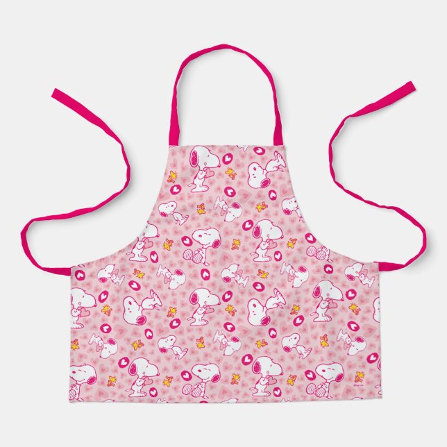 Snoopy & Woodstock Pink Hearts Pattern Apron (Front)