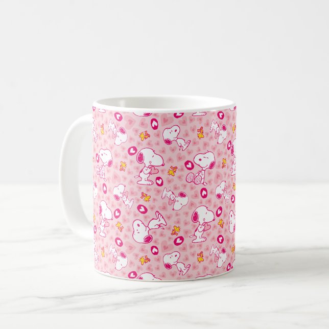 Snoopy & Woodstock Pink Hearts Pattern Coffee Mug (Front Left)