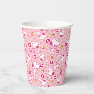 Snoopy & Woodstock Pink Hearts Pattern Paper Cups