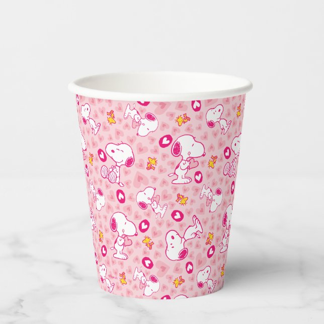 Snoopy & Woodstock Pink Hearts Pattern Paper Cups (Front)