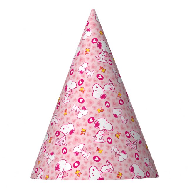 Snoopy & Woodstock Pink Hearts Pattern Party Hat (Front)