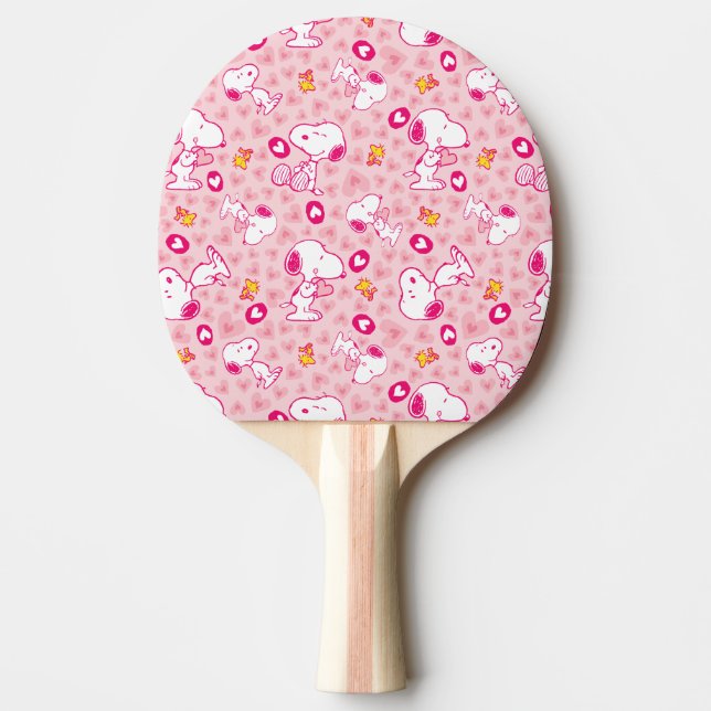 Snoopy & Woodstock Pink Hearts Pattern Ping Pong Paddle (Front)