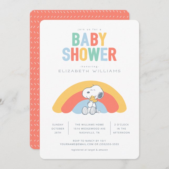 Snoopy & Woodstock Rainbow Baby Shower Invitation (Front/Back)