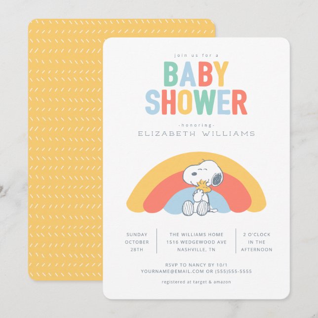 Snoopy & Woodstock Rainbow Baby Shower Invitation (Front/Back)