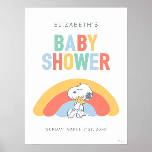 Snoopy & Woodstock Rainbow Baby Shower Poster (Front)