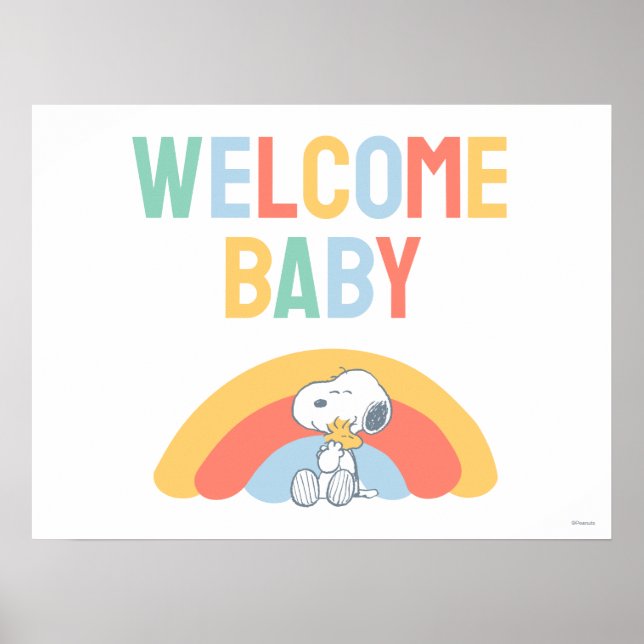 Snoopy & Woodstock Rainbow Baby Shower Poster (Front)