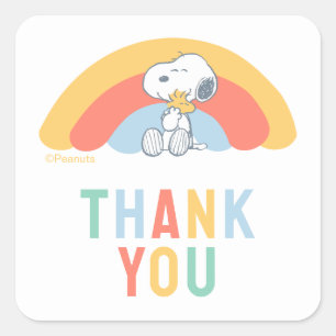 Snoopy & Woodstock Rainbow Baby Shower Thank You S Square Sticker