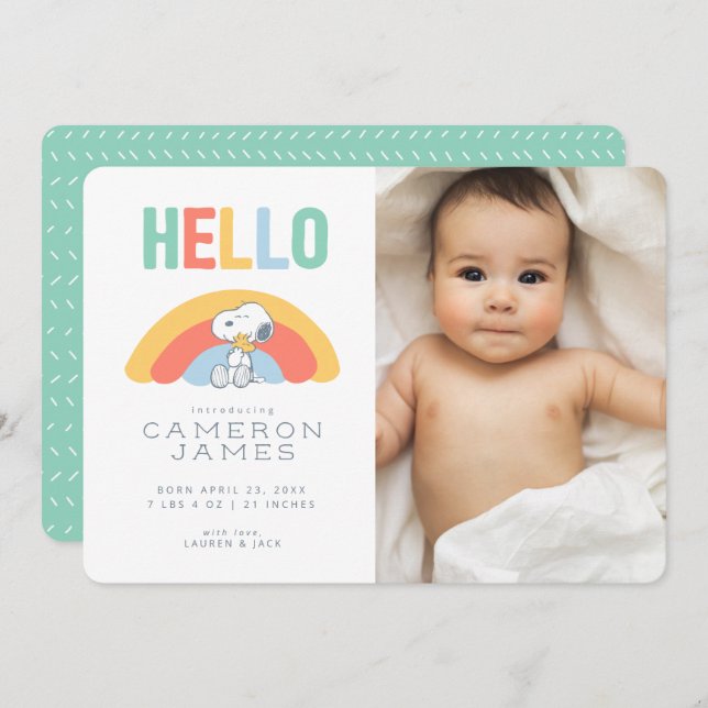 Snoopy & Woodstock Rainbow Birth Announcement (Front/Back)