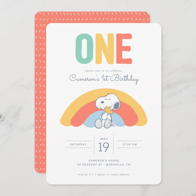 Snoopy & Woodstock Rainbow Birthday  Invitation (Front/Back)