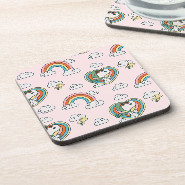 Snoopy & Woodstock Rainbow Heart Pattern Coaster (Left Side)