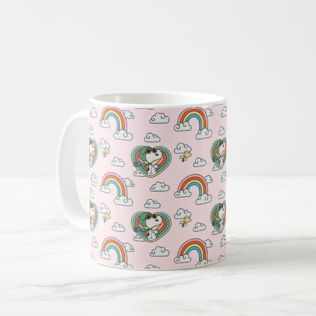 Snoopy & Woodstock Rainbow Heart Pattern Coffee Mug (Front Left)