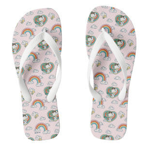 Snoopy & Woodstock Rainbow Heart Pattern Flip Flops