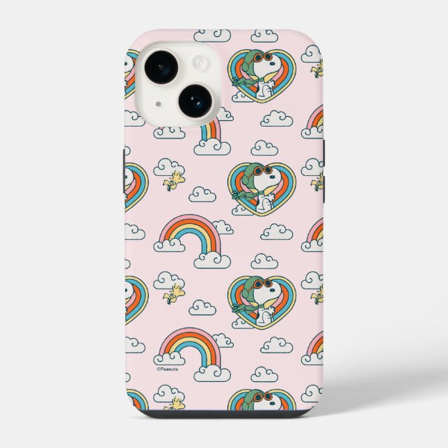 Snoopy & Woodstock Rainbow Heart Pattern iPhone Case (Back)