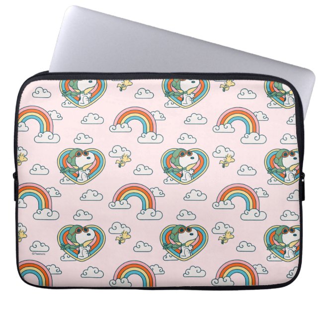 Snoopy & Woodstock Rainbow Heart Pattern Laptop Sleeve (Front)