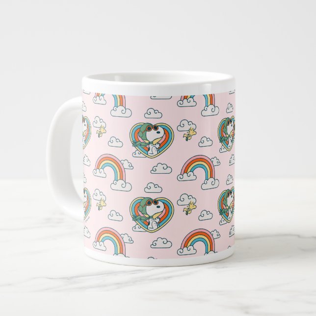 Snoopy & Woodstock Rainbow Heart Pattern Large Coffee Mug (Front Left)