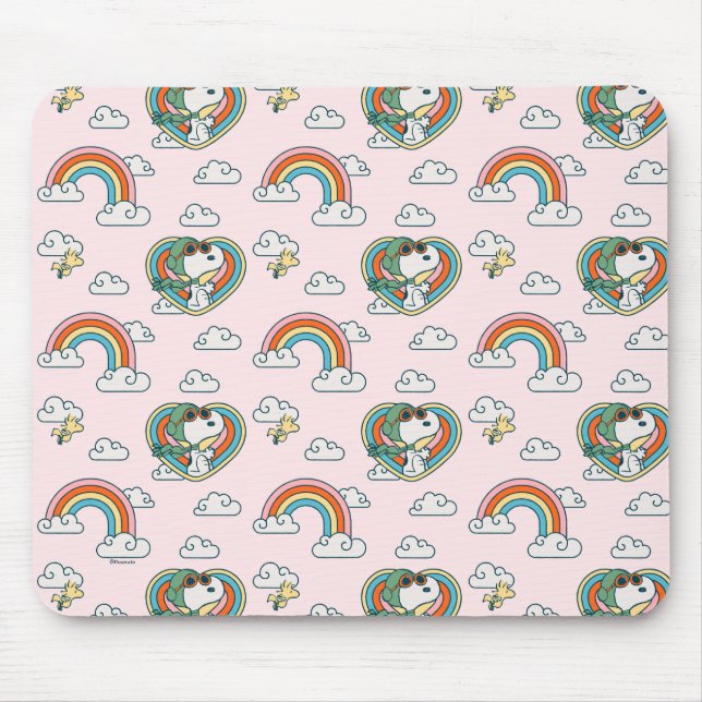 Snoopy & Woodstock Rainbow Heart Pattern Mouse Mat (Front)
