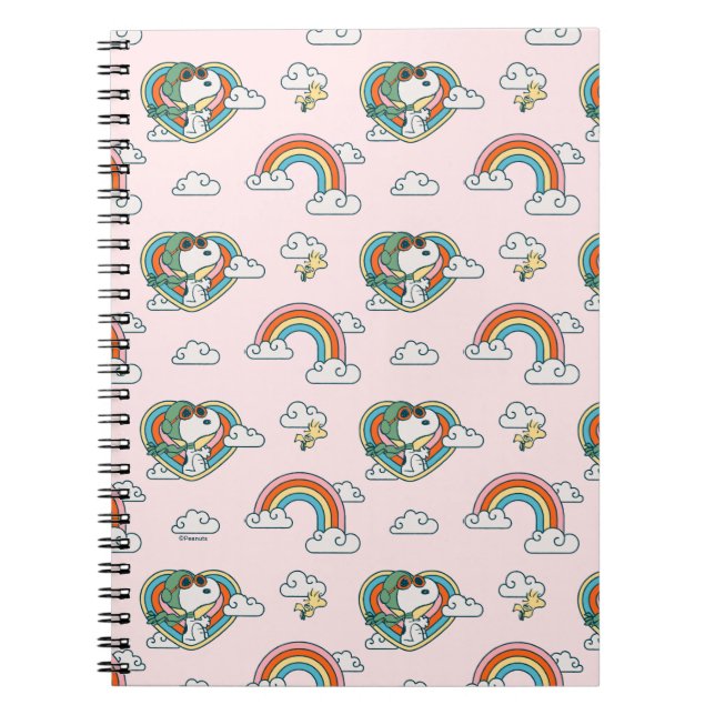 Snoopy & Woodstock Rainbow Heart Pattern Notebook (Front)