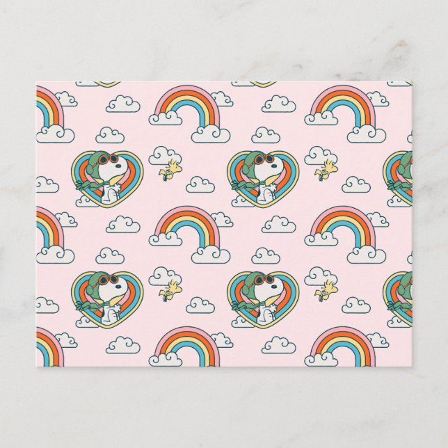 Snoopy & Woodstock Rainbow Heart Pattern Postcard (Front)