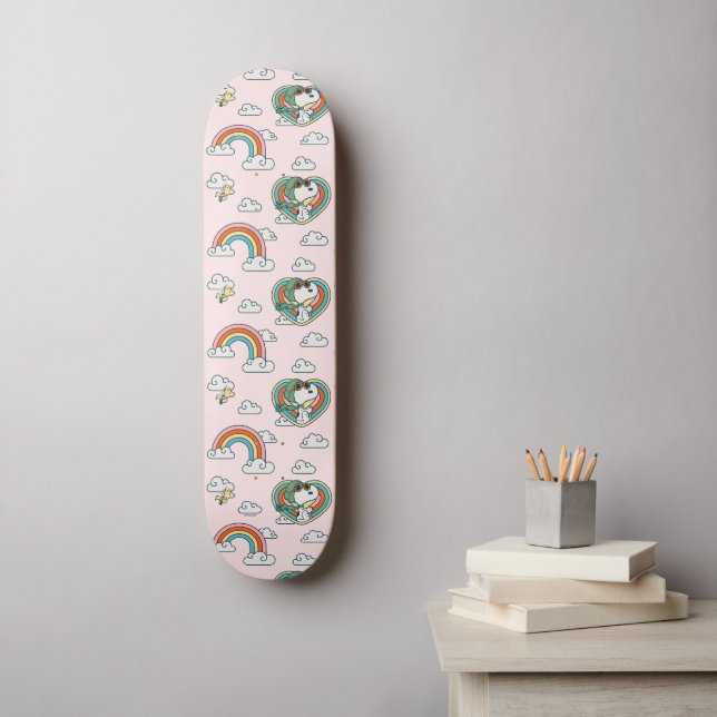 Snoopy & Woodstock Rainbow Heart Pattern Skateboard (Wall Art)