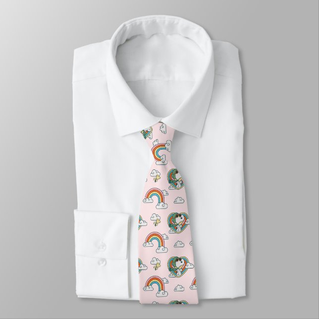 Snoopy & Woodstock Rainbow Heart Pattern Tie (Tied)