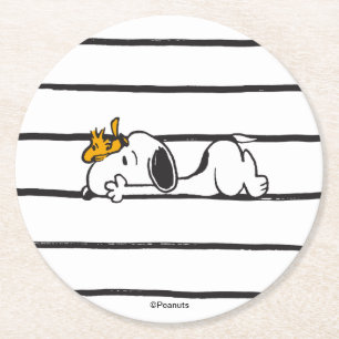 Snoopy & Woodstock Smile Giggle Laugh Round Paper Coaster