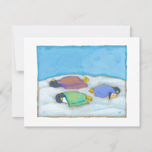 Snoozing adorable art penguins fun slumber party invitation