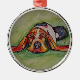 Snoozing Bassett Hound Metal Tree Decoration