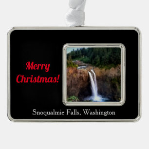 Snoqualmie Falls Merry Christmas Framed Ornament