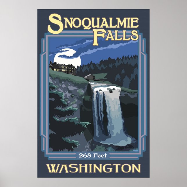 Snoqualmie Falls (Night) Washington Travel Poster (Front)