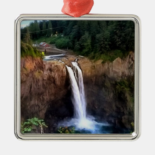 Snoqualmie Falls Square Framed Christmas Ornament (Front)