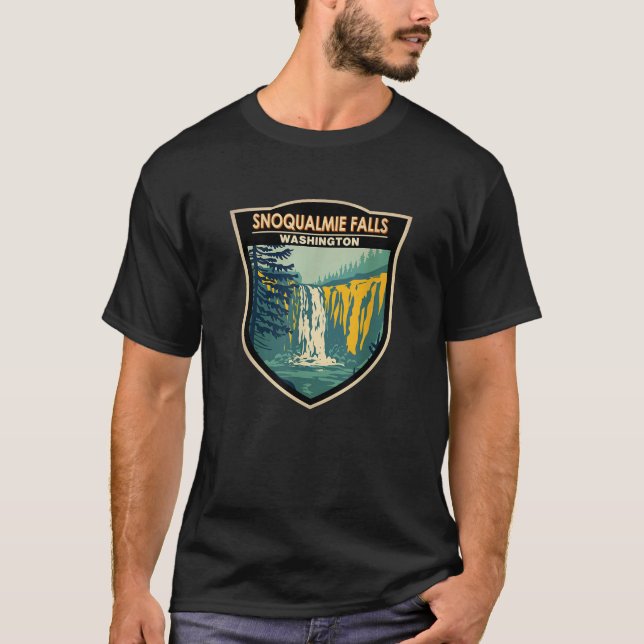 Snoqualmie Falls Washington Waterfall Badge Vintag T-Shirt (Front)