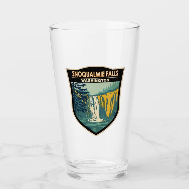 Snoqualmie Falls Washington Waterfall Vintage Glass (Front)