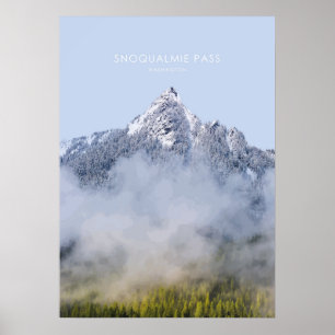 Snoqualmie Pass, Washington Travel Illustration Poster