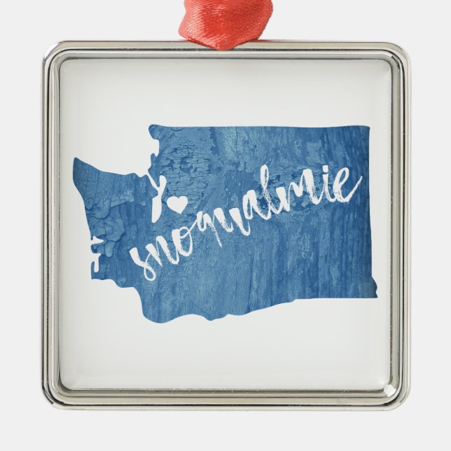 Snoqualmie Washington Wood Grain Metal Tree Decoration (Front)