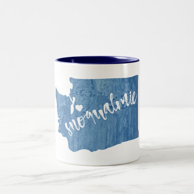 Snoqualmie Washington Wood Grain Two-Tone Coffee Mug (Center)