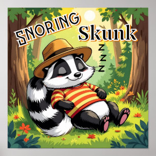 Snoring Skunk   Cute Cartoon Kid's Nursery Art Poster