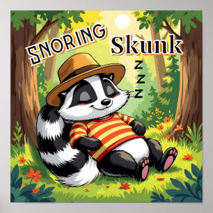 Snoring Skunk   Cute Cartoon Kid's Nursery Art Poster