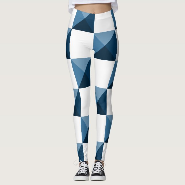 Snorkel Blue 3D Illusion Chequered Pattern Leggings (Front)