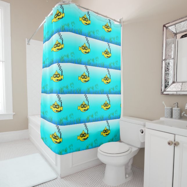 Snorkel Fish Cartoon Goldfish Shower Curtain (In Situ)