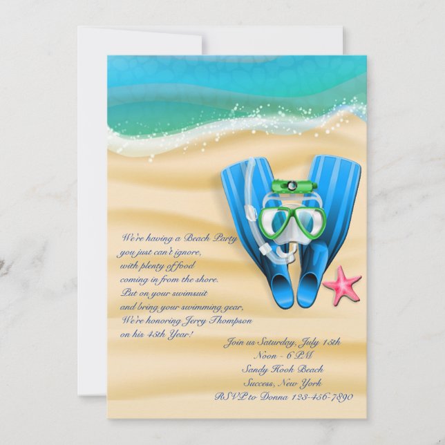 Snorkel Gear Beach Party Invitation (Front)