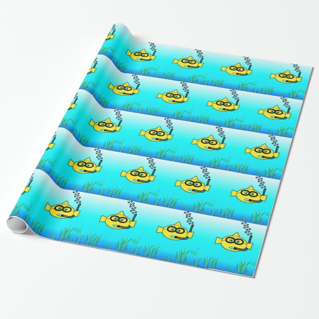 Snorkel Goldfish Pattern Wrapping Paper (Unrolled)