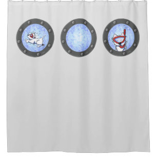 Snorkel Westies Porthole Grey Shower Curtain