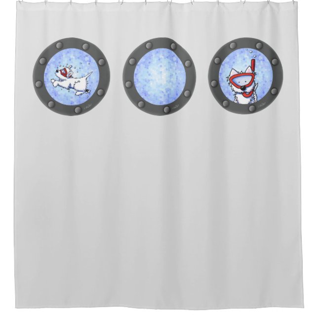 Snorkel Westies Porthole Grey Shower Curtain (Front)