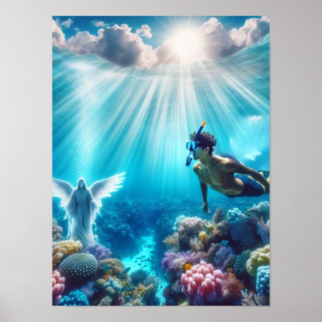 snorkeler finds an angel in the reef poster (Front)